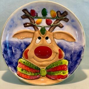 Stone Lite Clay Art Reindeer Plate